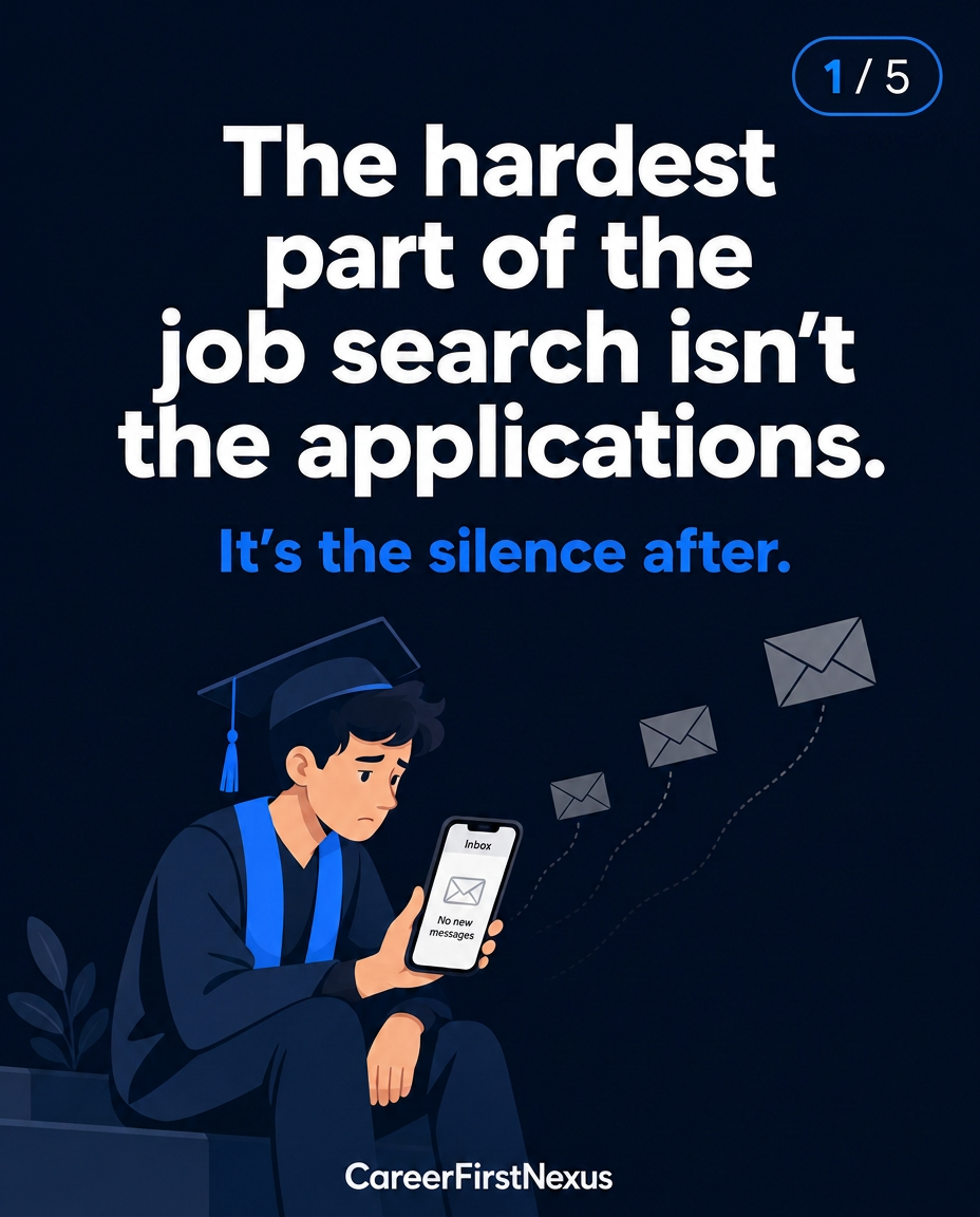 A graduate looking at an empty inbox: the hardest part of the job search isn't the applications, it's the silence after.